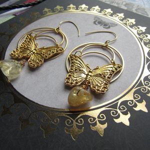 Butterfly Moon and Hoop Stone Dangle Earrings French Hooks